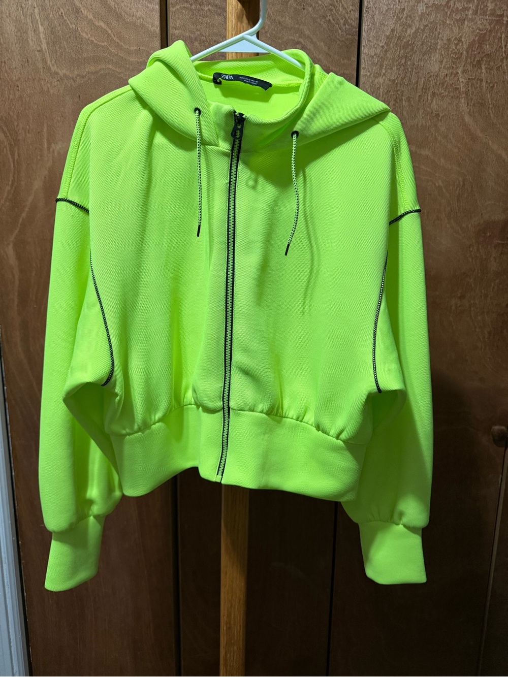 Zara Neon Zip-Up Hoodie - Size Small